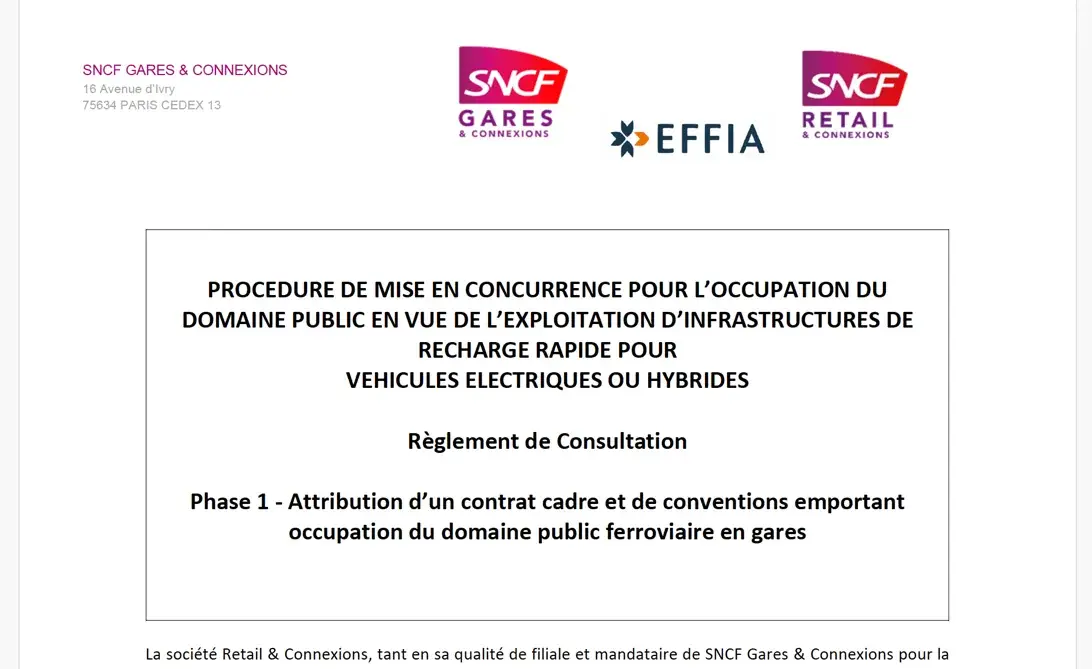 SNCF Gares & Connexions — infrastructures de recharge rapide pour véhicules électriques