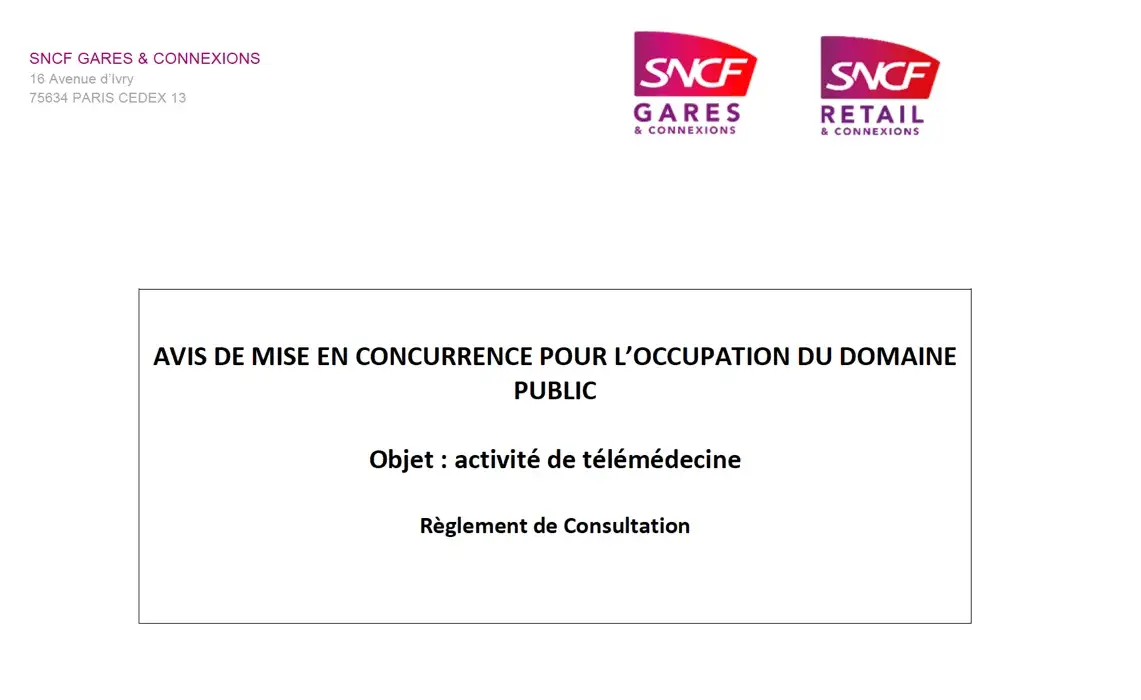 SNCF Gares & Connexions — avis de mise en concurrence, activité de télémédecine